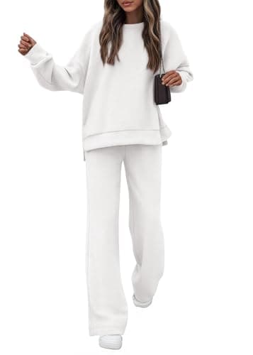 KIRUNDO Matching Sets Women Clothing Sweatsuits 2 Piece Outfit Sweat Set 2026 Fall Lounge Sets Airport Travel Tracksuit(White, Large) - Image 1
