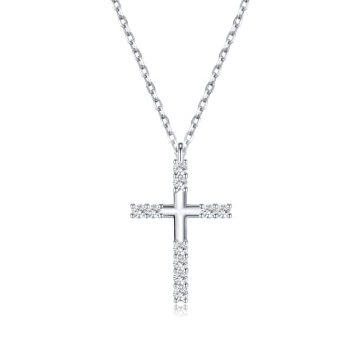 Lyniuoy Moissanite Cross Necklace for Women 18K White Gold Plated Cross Necklace Dainty Small Cross Faith Pendant Choker Charm Trendy Religious Jewelry Gift