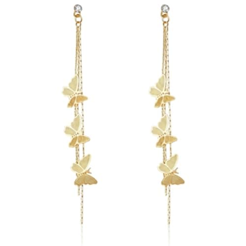 Kruckel Golden Butterflies Long Drop Dangling Earrings | Cute Sparkly Stud Dangles, Lightweight Jewelry for Women | Easy Wear Fashion Design Accesory Packed with Durable Jewelry Box (Butterfly) - Image 1