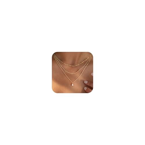 Gold Necklaces for Women,Layered Necklace Stack Dainty 14k Gold Plated Layered CZ Necklaces for Women Set Trendy Simple Layering Necklace Stack Set Bead Chain Paperclip Chain Choker Cute Jewelry Gifts - Image 1