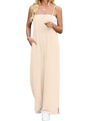 Heymoments Overalls Jumpsuits Rompers for Women Ivory Small Casual Maternity Summer Comfy Ladies Loose Fit Dressy Wide Leg One Piece Sleeveless Grils Long Bib Baggy Pants with Pockets - Image 1
