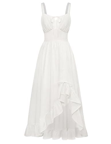 Scarlet Darkness Renaissance Dress Women Summer Corset Dress Flowy Sleeveless Milkmaid Vacation Sundress with Pockets White XL - Image 1