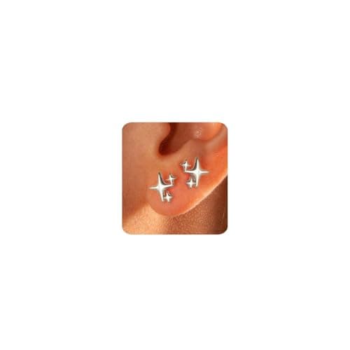 Silver Earrings for Women Trendy 14K White Gold Plate Stud Earrings Small Dainty Hypoallergenic Simple Minimalist Star Earrings jewelry Gifts for Her - Image 1