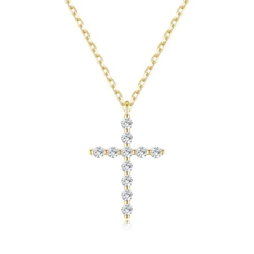 Lyniuoy Moissanite Cross Necklace for Women Gold Plated Cross Necklace Dainty Trendy Cross Faith Religious Jewelry Gift Gold