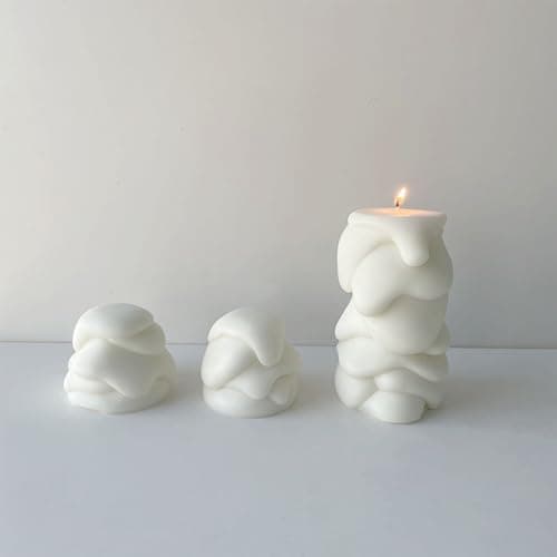 (NO Candles Included) Decorative Pillar Candle Making Molds Set, Textured Wave Pattern, White, Melting Shape,2 Pieces Pack - Thumbnail 3