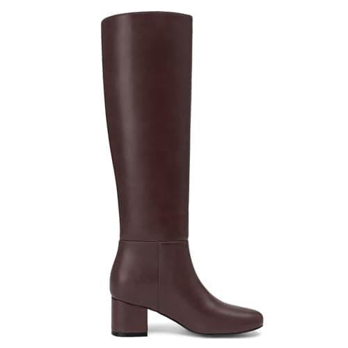 Athlefit Brown Knee High Boots for Women Chunky Low Heel Tall Boots Round Toe Fashion Pull On Booties Size 9 - Thumbnail 3