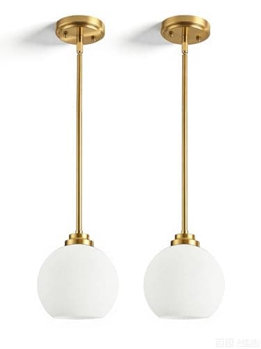 Majade Globe Pendant Lights Kitchen Island Pendant Light Fixtures 7.4 Inch Gold Mid Century Modern Globe Pendant Lighting with Milk Glass Adjustable Hanging Light Fixtures for Dining Room(2 Pack) - Image 1