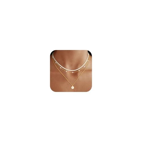 Fezodo Gold Layered Pearl Necklaces for Women, Dainty Pearls Necklace Trendy Pearl Choker Stack Cute Pearls Wedding Bridesmaid Bride Jewelry Gold Necklace for Women Jewelry Gifts - Image 1