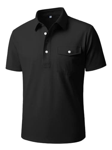 JEMLDL Men Short Sleeve Polo Shirts Stretch Slim Fit Shirt with Pocket Business Casual Summer Work Comfort T-Shirt Black S - Image 1