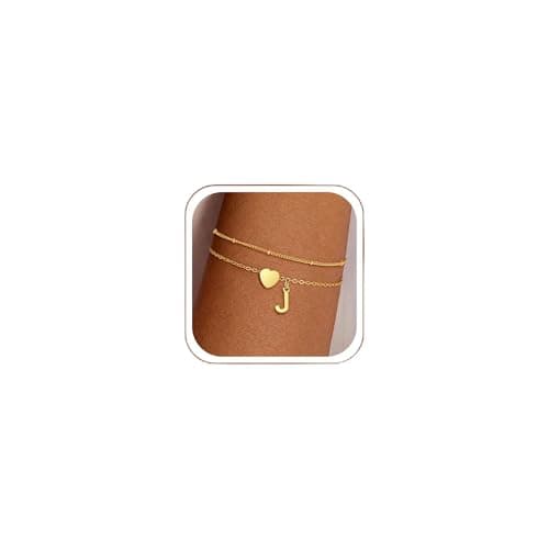 Decholly Gold Initial Bracelets for Women Trendy, Layered Heart Initial J Bracelet Dainty Gold Bracelets for Women Trendy Jewelry Gifts - Image 1