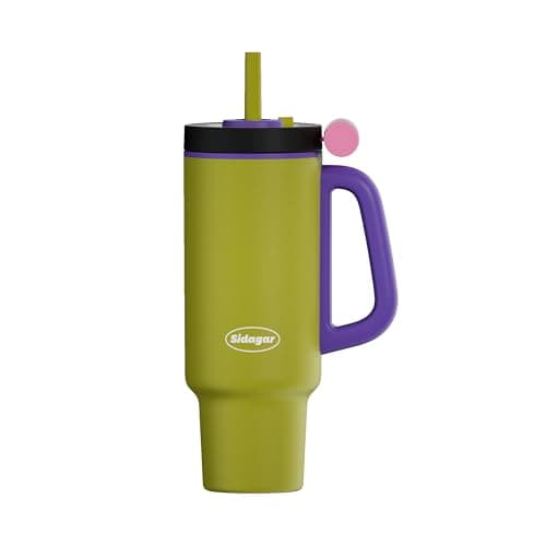 Sidagar Tumbler with Handle,36 oz Ceramic Lined Travel Mug Water Bottle with Straw,Vacuum Insulated Stainless Steel Cup with Lid,Fits Cup Holder, Leak Resistant Press-in Lid,Green - Image 1