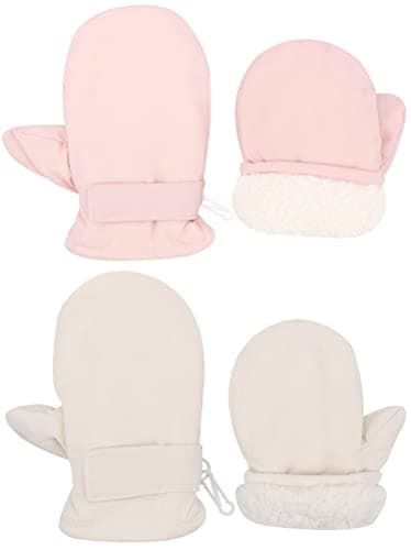 Urban Virgin Infant Baby Toddler Kids Winter Mittens Lined Fleece Warm Waterproof Ski Snow Gloves For Boys Girls 2 Pairs White&Pink 2-4 T - Image 1