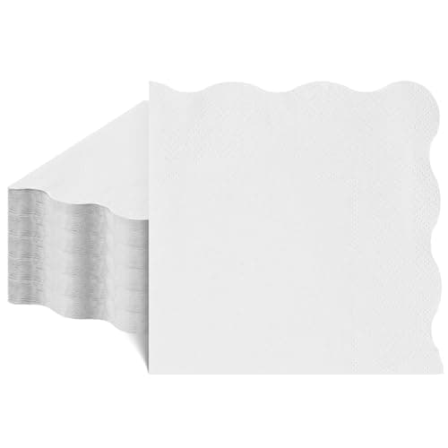 NatNarr 80 Pcs Cocktail Napkins White Wavy Paper Napkins Scalloped Dessert Beverage Napkin Disposable Party Napkin for Wedding, Bridal Baby Shower, Birthday, 5 x 5 Inch