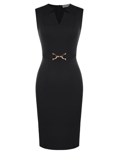 GRACE KARIN Work Dresses for Women 2026,V Neck Business Office Bodyon Dress,Sleeveless Pencil Semi Formal Midi Dress Black M - Image 1