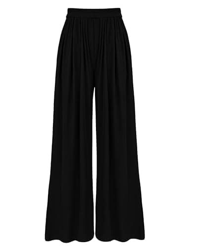 BTFBM Womens Casual Wide Leg Pants Summer Fall Clothes Pleated Elastic Waist Loose Palazzo Knit Trousers with Pockets(Black, XX-Large) - Image 1