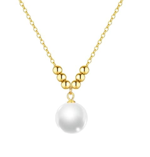 Juvux Pearl Necklace for Women Pendant Necklace- S925 Sterling Silver Single Jewelry with 10mm Pearl Trendy Dainty Choker Necklace Gifts for Anniversary Wedding Birthday Gifts (Bead Gold Plated) - Image 1