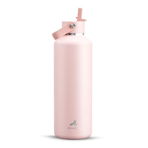 POWCAN 32 oz Insulated Water Bottle: Leakproof, Lid with Flip Straw, Cold for 24H, BPA-Free, Metal Water Bottle with Handle for Travel, Gym, Fitness, Hiking, Birthday Gift for Women (Cotton Candy)