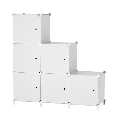 ATTDETJL Cube Storage Organizer, 6-Cube Shelves Unit with Doors, DIY Stackable Plastic Clothes Organizer for Bedroom and Under Stairs Storage Unit, Each Compartment 30 x 30 x 30 cm White ATTSL6002 - Image 1
