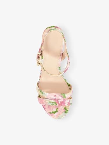 RUSAUISE Pink Floral Heels for Women Round Open Toe Chunky Block Heel Ankle Strap Heeled Sandals Summer Dressy Party Shoes Heels Size 7 - Thumbnail 5