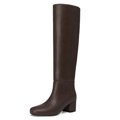 Athlefit Knee High Boots Women Low Heel Tall Fall Boots for Women Brown 11
