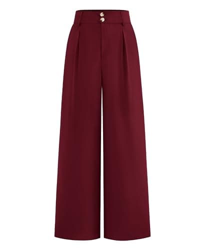 BTFBM Women Wide Leg Dress Pants 2026 High Waisted Button Pleated Business Casual Trousers Office Work Palazzo Pants(Wine Red, X-Large) - Image 1