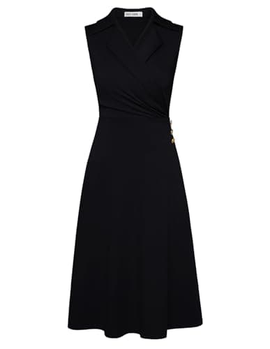 Work Midi Black Dresses for Women,Wrap Business Casual Funeral Outfit for Women,Wedding Guest Dresses XL - Image 1