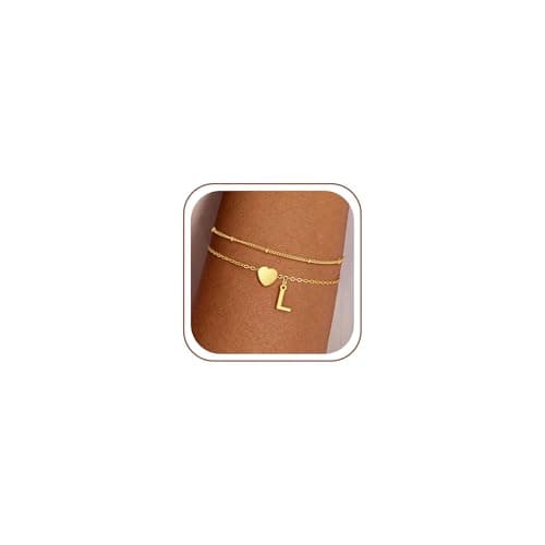 Decholly Gold Initial Bracelets for Women Girls - Teen Girl Gifts Trendy Stuff Heart Initial L Bracelet Kids Bracelet Birthday Gifts for 5 6 7 8 9 10 Year Old Girls - Image 1