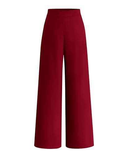 BTFBM Women High Waisted Wide Leg Pants Spring 2026 Business Casual Work Pants Loose Office Palazzo Trousers Pockets(Burgundy, 12) - Image 1