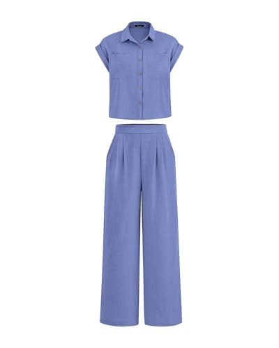 PRETTYGARDEN Womens 2 Piece sets Summer Cap Sleeve Tops Palazzo Pants Dressy Casual Vacation Travel Outfits Tracksuits(Blue,XX-Large) - Image 1