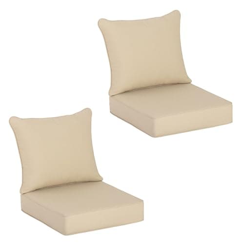 COZYVIDA Outdoor Deep Seat Cushion Set of 2, 24"x24"x5.5" Seat & 25"x22.5" Back, C0 Water-Resistant Breathable Polyester, UV-Resistant 1000+ Hrs, 30D Foam with Recycled Fiber Fill,Boho Paisley,Beige