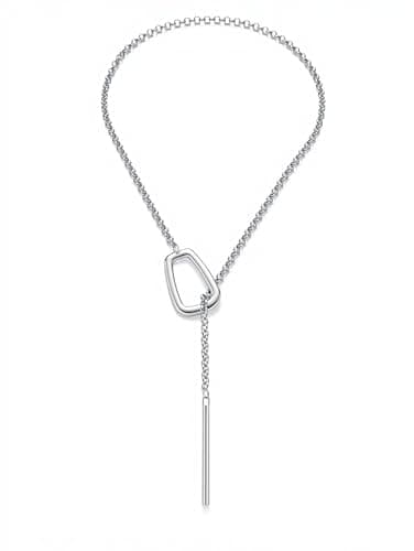 rgwtgkyh Chunky Long Silver Y Necklaces for Women Stainless Steel Slip Chain Lariat Drop Necklace Punk Minimalist Statement Jewelry Gift - Image 1