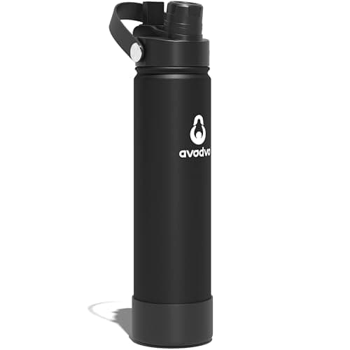avodvo 24oz Insulated Water Bottle with 2-in-1 Straw and Spout Lid, Keeps Cold 24H, Leak-Proof, BPA-Free, Slim Water Bottle Fits in Car Cup Holder, for Gym, Travel, School and Daily Use, Black - Image 1