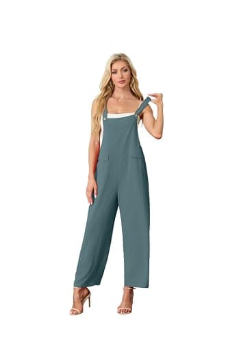 HiMONE Women's Summer Loose Jumpsuit Casual V Neck Sleeveless Oversized Wide Leg Pant Overalls Romper with Pockets (Jasper-XL) - Thumbnail 5