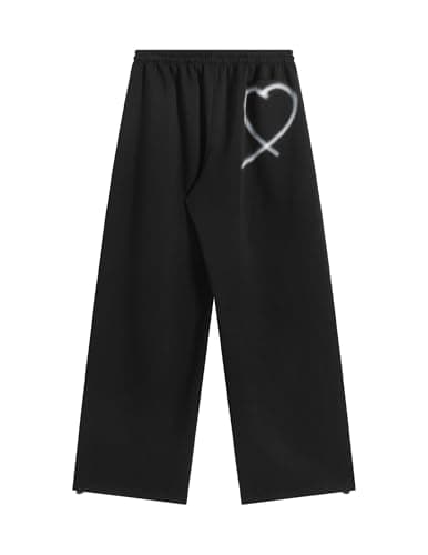 Aelfric Eden Wide Leg Sweatpants Women Baggy Graffiti Heart Lounge Pants with Pockets Black Small