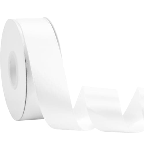 White Ribbon 1 1/2 Inch x 50 Yards – Double Faced Satin Wedding Ribbon for Gift Wrapping, Bows, Floral & Elegant Party Decor - Image 1