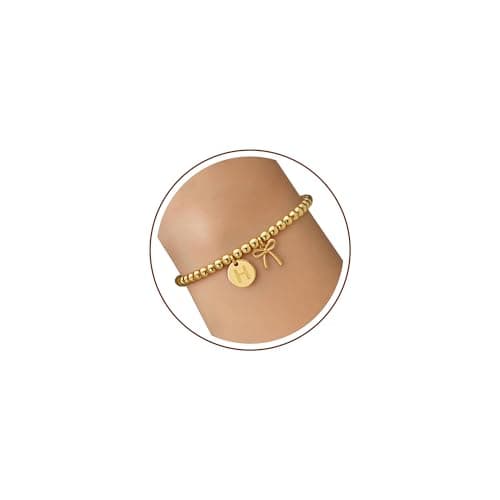 BAYLAY Gold Beaded Bracelets for Women-Initial Bracelet Dainty Gold Bracelets for Women Bead Bracelet Bow Jewelry for Mom Girlfriend Pulseras Para Mujer Valentine Birthday Gifts Waterproof Non Tarnish - Image 1