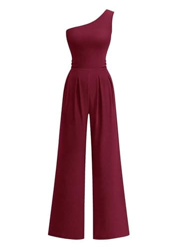 KIRUNDO One Piece Jumpsuits For Women Dressy 2026 Sleeveless One Shoulder Ribbed Wide Leg Rompers With Pockets Summer Outfits - Image 1