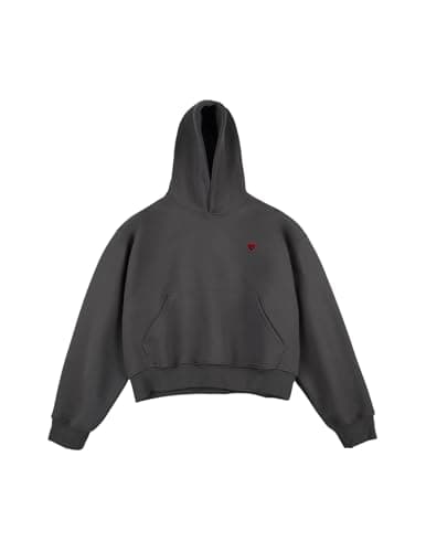 Aelfric Eden Cropped Pullover Hoodie Unisex Casual Kangaroo Pocket Short Sweatshirts For Women Men Solid Boxy Hoodies Tops Dark Grey XS