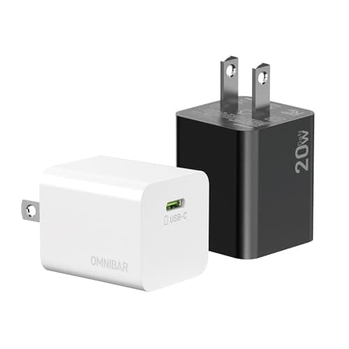 Omnibar iPhone 17/16 Charger, 2-Pack 20W GaN PD 3.0 PPS Fast USB C Charger Block, Compact Type C Power Adapter for iPhone 15/14/13/12, Samsung Galaxy S26/S25/S24, Speakers, Earbuds (White + Black) - Image 1