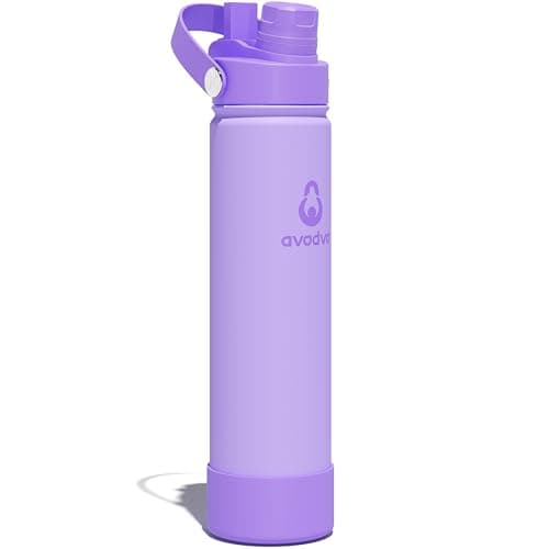 avodvo 24oz Insulated Water Bottle with 2-in-1 Straw and Spout Lid, Keeps Cold 24H, Leak-Proof, BPA-Free, Slim Water Bottle Fits in Car Cup Holder, for Gym, Travel, School and Daily Use, Purple - Image 1