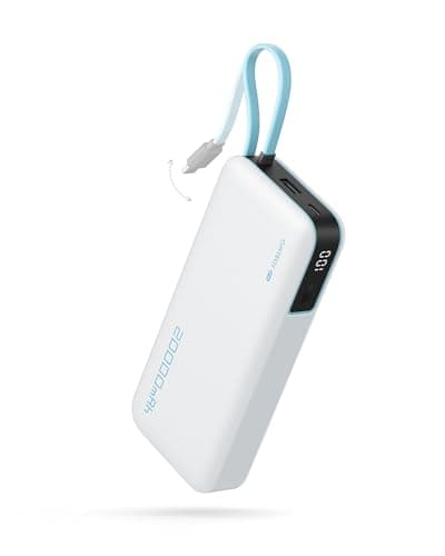 CUKTECH 45W Power Bank 20000mAh, Portable Travel Charger Built-in USB C Cable, Fast Charging Battery Pack for iPhone 16/15/14/13, iPad, Samsung Galaxy, Google Pixel, Android and More (White) - Image 1