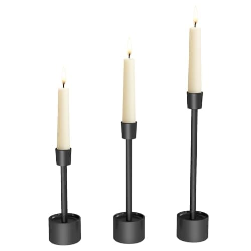 YUMORE Small Candle Holders - Pillar Candle Solid Stainless Steel Stands for Halloween, Wedding Centerpieces, Dining Table, Mantel Decor, Modern Farmhouse, Matte Black 3-Packs - Image 1