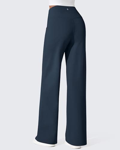 G4Free Women Fleece Lined Pants Winter Thermal Work Pants Wide Leg Sweatpants Lounge Work Causal Pants with Pockets Warm Trousers (Navy Blue,XXL,31") - Thumbnail 4