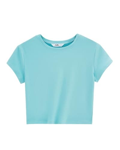 Stelle Womens Basic T Shirts Casual Crop Tops Summer Short Sleeve Crewneck Tee Slim Fit Sexy Cute Tops Sky Blue X-Small - Image 1