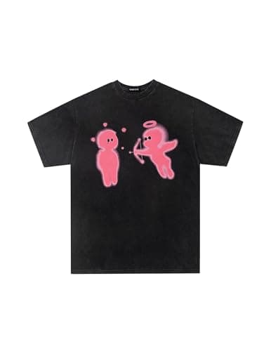 Vamtac Mens Oversized Graphic Tees Y2k Vintage Cupid’s Love Arrow Short Sleeve Streetwear Tops Tshirt Black XL - Image 1