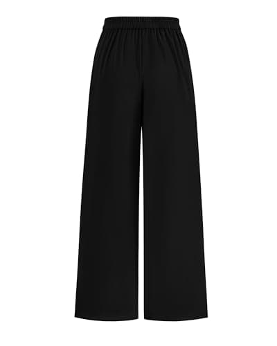 KIRUNDO Wide Leg Dress Pants for Women High Waisted Office Work Trousers Business Casual Slacks Button Flowy Palazzo Pant(Black, X-Large) - Thumbnail 4