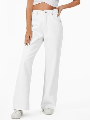 Genleck Baggy Jeans for Woman High Waisted Loose Wide Leg Jean Womens Boyfriend Y3K Pants Trendy，White，10 - Thumbnail 2