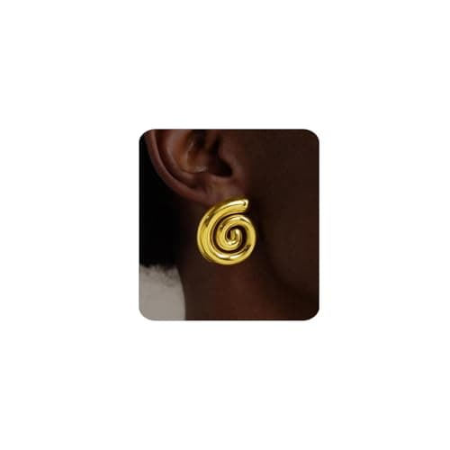 MUMREUES Chunky Gold Earrings for Women Trendy 14K Gold Plated Statement Drop Stud Earrings Hypoallergenic Lightweight Vintage Geometric Spiral Earrings Jewelry Gifts - Image 1