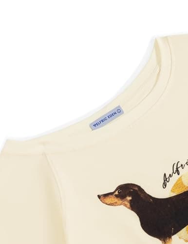 Aelfric Eden Dachshund Off The Shoulder Tshirts Women's Oversized Graphic Tees Short Sleeve Summer Cute T Shirts Y2K Tops Apricot X-Small - Thumbnail 2