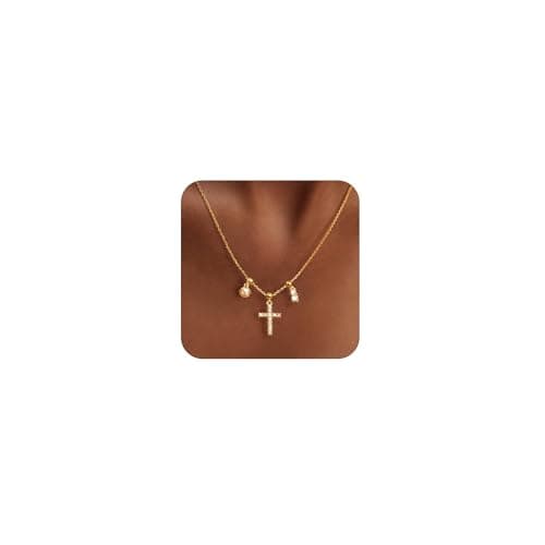 Poaiiu Cross Necklace for Women - 14K Gold Plated Cross Necklace for Women Trendy Cross Pendant Choker Necklace Dainty Adjustable Cross Charm Chain Necklace Jewelry for Women - Image 1